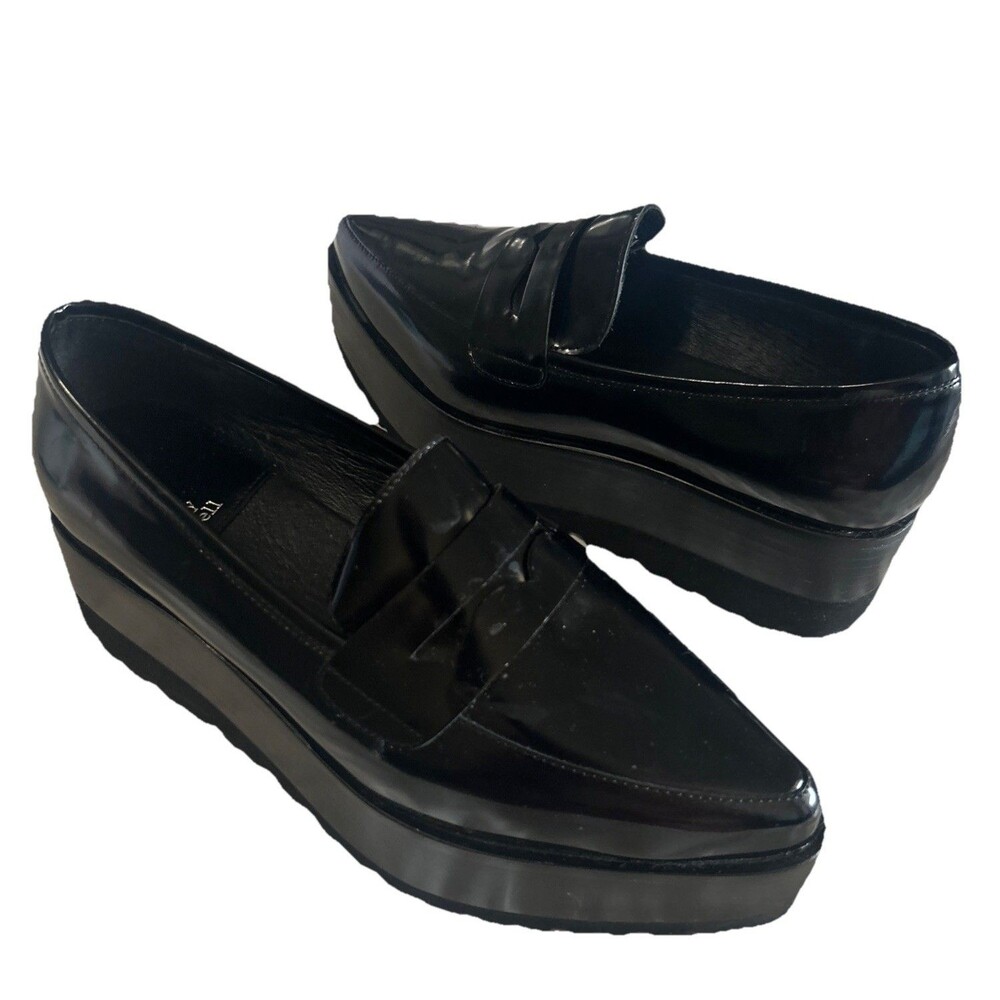 Jeffrey Campbell Suit You Sz 5.5 Platform Loafer Chunky Wedge Pointed Toe Black - Picture 5 of 16